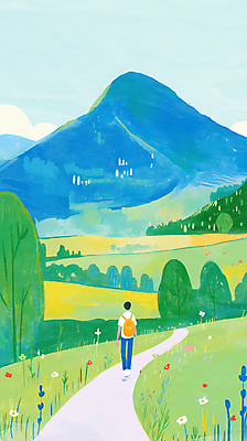 JPG 전신 나무 구름 남자 꽃 일러스트 배낭 자연 하늘 산 한명 풍경 초원 성인 연두색 걷기 매기 산길 성인남자한명만 국내일러스트 AI일러스트 AI콘텐츠 자연요소 식물 1 길 가방 모션 사람 초록색 생태계 남자한명만 성인남자만 파일형식