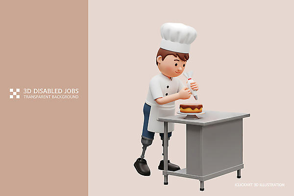 전신 PSD 편집이미지 남자 직업캐릭터 요리사모자 한명 미소 들기 성인 갈색 3D 제과 케이크 앞치마 작업 장애인 의족 제빵사 짜기 짤주머니 케이크만들기 성인남자한명만 케이크스탠드 편집3D 직업 캐릭터 모자_잡화 1 컬러 모션 디저트 표정 사람 제과제빵 요리사 받침대 디지털합성 만들기 제빵도구 장애 남자한명만 성인남자만 파일형식