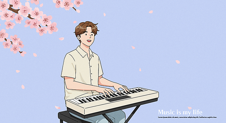 남자 꽃잎 연주 일러스트 노래 한명 앉기 성인 라이프 벚꽃 연보라색 전자피아노 피아노의자 성인남자한명만 버스킹 국내일러스트 AI파일 1 꽃 음악 의자 모션 사람 생활 보라색 공연 피아노 남자한명만 성인남자만 파일형식 벡터