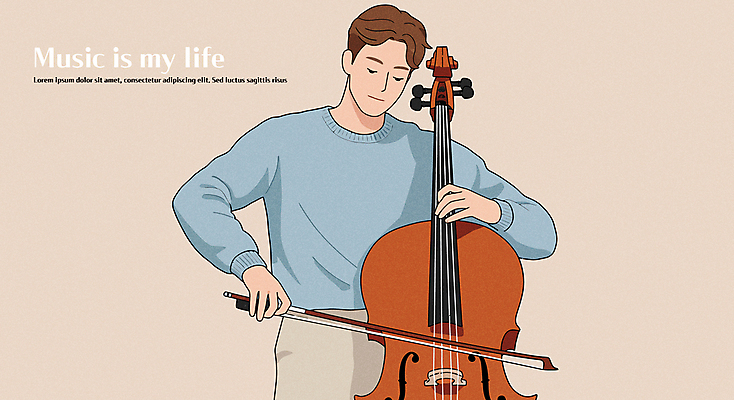 남자 연주 일러스트 한명 상반신 성인 라이프 잡기 첼로 베이지색 성인남자한명만 국내일러스트 AI파일 1 음악 컬러 모션 사람 생활 남자한명만 성인남자만 파일형식 벡터 찰현악기