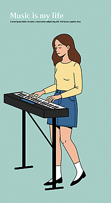 전신 여자 연주 일러스트 한명 성인 라이프 눈감음 민트색 전자피아노 성인여자한명만 국내일러스트 AI파일 1 음악 컬러 모션 사람 생활 피아노 여자한명만 성인여자만 파일형식 벡터