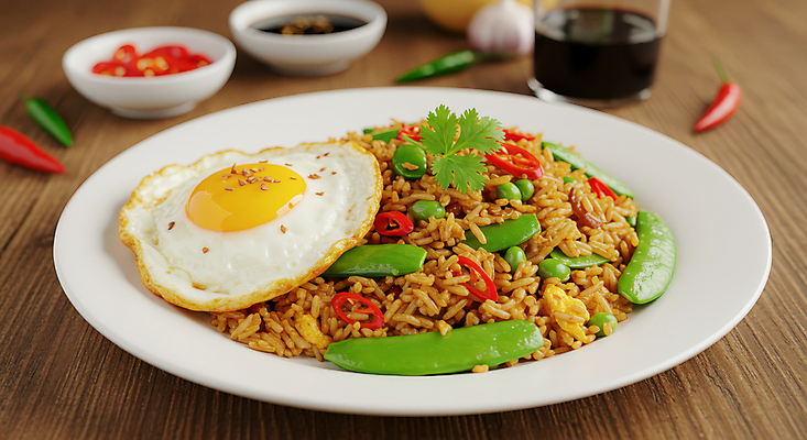 JPG 편집이미지 접시 고추 마늘 사람없음 쌀 고수 계란프라이 물컵 슬라이스 인도네시아 종지 나무탁자 편집실사 인도네시아음식 나시고랭 AI포토 AI콘텐츠 그릇 식기 아시아 음식 채소 탁자 곡류 컵 계란요리 향신료 CG 볶음밥 동양음식 파일형식