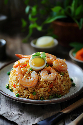 JPG 편집이미지 그릇 접시 단면 새우 파프리카 사람없음 쌀 풀 고수 완두콩 인도네시아 삶은계란 테이블매트 편집실사 인도네시아음식 나시고랭 AI포토 AI콘텐츠 식물 식기 아시아 음식 채소 콩 곡류 갑각류 계란 식탁보 계란요리 향신료 CG 볶음밥 동양음식 파일형식