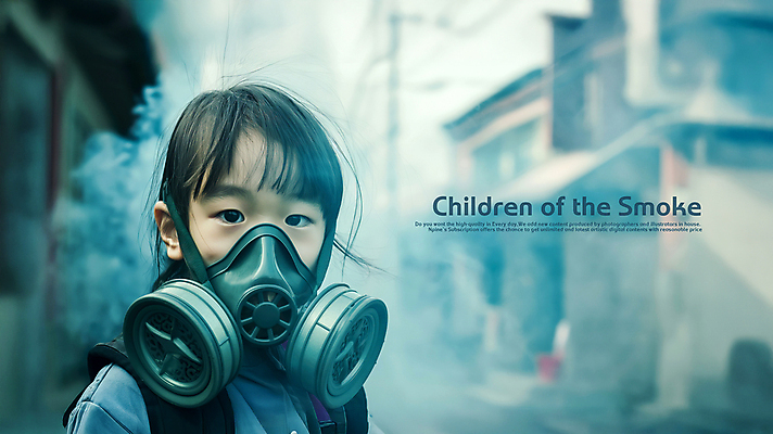 PSD 편집이미지 여자 어린이 하늘 한명 소녀 상반신 건물 회색 연기 먼지 대기오염 방독면 생태계파괴 의료성형뷰티 소녀한명만 이미지편집 1 건축물 컬러 마스크 사람 환경오염 여자한명만 소녀만 파일형식