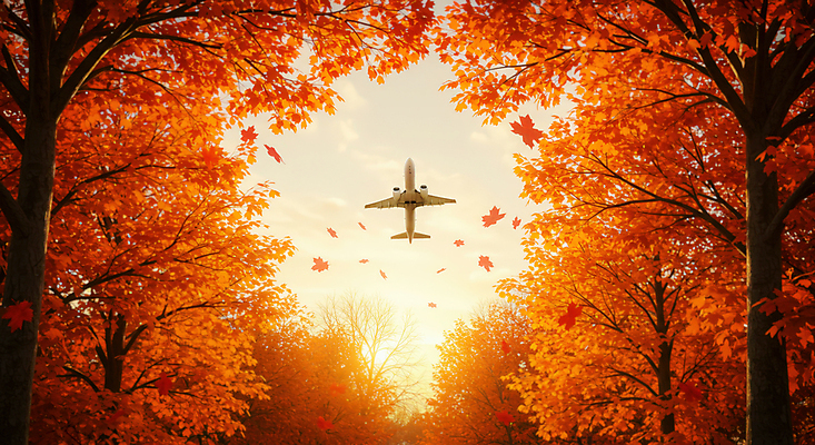 JPG 구름 편집이미지 로우앵글 하늘 단풍나무 비행기 사람없음 햇빛 노을 주황색 가을 숲 편집실사 AI포토 AI콘텐츠 자연요소 나무 계절 뷰포인트 컬러 단풍 항공교통 대중교통 태양 CG 파일형식