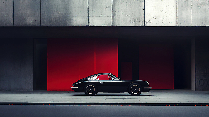 JPG 편집이미지 흑백 사람없음 빨간색 검은색 어둠 시크 콘크리트 클래식자동차 편집실사 AI포토 AI콘텐츠 컬러 자동차 촬영기법 CG 파일형식