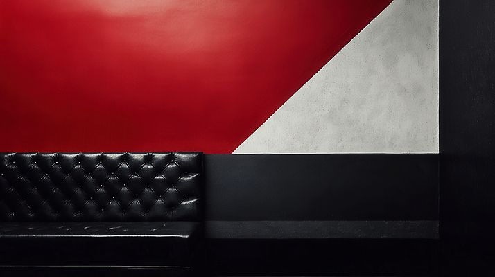 JPG 편집이미지 흑백 사람없음 빨간색 소파 검은색 어둠 시크 콘크리트 편집실사 AI포토 AI콘텐츠 컬러 의자 촬영기법 CG 파일형식