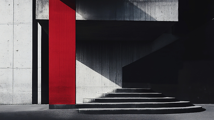 JPG 편집이미지 흑백 그림자 사람없음 빨간색 계단 검은색 어둠 기둥 시크 콘크리트 편집실사 AI포토 AI콘텐츠 건축 컬러 촬영기법 CG 파일형식