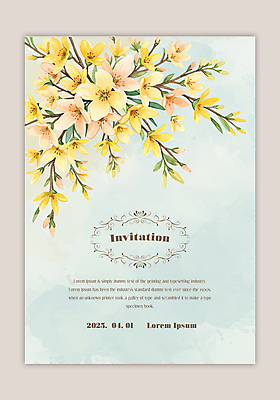 PSD 템플릿 하늘색 잎 카드템플릿 수채화 사람없음 나뭇가지 개나리 이미지템플릿 나무 식물 꽃 카드_감사 파란색 파일형식