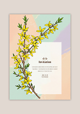 PSD 템플릿 잎 카드템플릿 수채화 사람없음 컬러풀 나뭇가지 개나리 이미지템플릿 나무 식물 꽃 컬러 카드_감사 파일형식