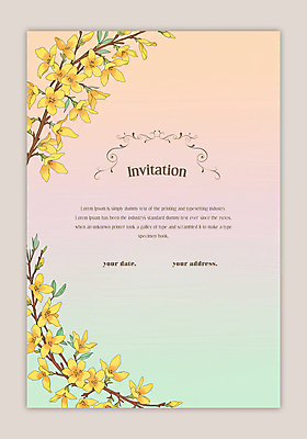 PSD 템플릿 잎 카드템플릿 수채화 사람없음 컬러풀 나뭇가지 개나리 그라데이션 이미지템플릿 나무 식물 꽃 컬러 카드_감사 파일형식