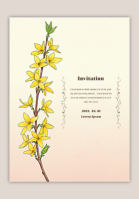 PSD 템플릿 분홍색 잎 카드템플릿 수채화 사람없음 노란색 나뭇가지 개나리 그라데이션 이미지템플릿 나무 식물 꽃 컬러 카드_감사 파일형식