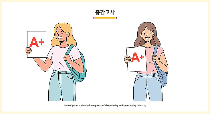 여자 대학생 일러스트 미소 들기 성인 두명 기쁨 잡기 시험지 백팩 에이플러스 중간고사 성인여자만 국내일러스트 AI파일 학생 감정 가방 모션 표정 사람 시험 점수 여자만 성인만 파일형식 벡터