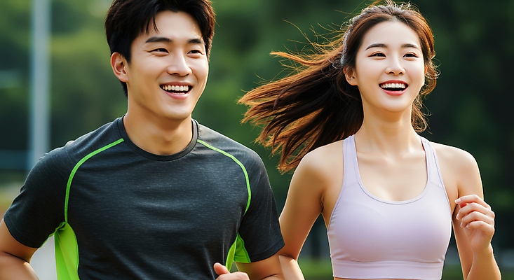 JPG 편집이미지 커플 여자 남자 미소 상반신 성인 두명 운동복 달리기 조깅 의료성형뷰티 성인만 편집실사 AI인물포토 AI콘텐츠 옷 관계 모션 표정 사람 운동 CG 파일형식 AI포토