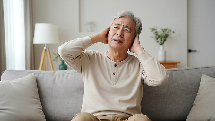 JPG 식물 편집이미지 할아버지 노년 남자 쿠션 거실 조명 스트레스 한명 앉기 소파 꽃병 고통 올려보기 찡그림 귀막기 층간소음 의료성형뷰티 노인남자한명만 편집실사 AI인물포토 AI콘텐츠 1 꽃 감정 의자 모션 표정 사람 손짓 성인 CG 소음 남자한명만 노인남자만 파일형식 AI포토