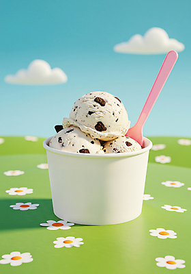 JPG 구름 편집이미지 꽃 하늘 사람없음 숟가락 컵아이스크림 편집실사 AI컴퓨터그래픽 AI콘텐츠 자연요소 식물 아이스크림 수저 CG 파일형식