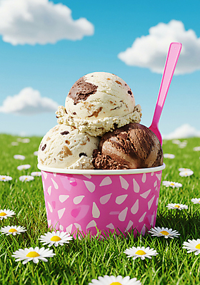 JPG 구름 편집이미지 꽃밭 하늘 잔디 사람없음 숟가락 컵아이스크림 편집실사 AI컴퓨터그래픽 AI콘텐츠 자연요소 식물 꽃 아이스크림 수저 CG 파일형식