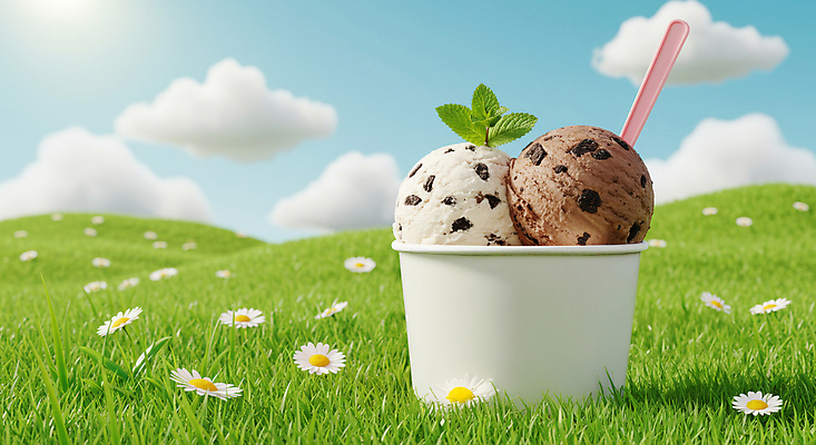 JPG 구름 편집이미지 꽃 잎 하늘 잔디 사람없음 햇빛 숟가락 컵아이스크림 편집실사 AI컴퓨터그래픽 AI콘텐츠 자연요소 식물 아이스크림 수저 태양 CG 파일형식