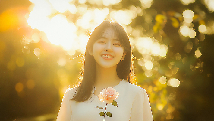 JPG 편집이미지 여자 한명 미소 상반신 성인 햇빛 장미 보케 향기 의료성형뷰티 성인여자한명만 편집실사 AI인물포토 AI콘텐츠 1 꽃 표정 사람 태양 CG 냄새 여자한명만 성인여자만 파일형식 AI포토