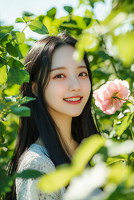 JPG 편집이미지 여자 꽃 잎 한명 미소 상반신 성인 향기 의료성형뷰티 성인여자한명만 편집실사 AI인물포토 AI콘텐츠 식물 1 표정 사람 CG 냄새 여자한명만 성인여자만 파일형식 AI포토