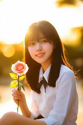 JPG 편집이미지 여자 잎 한명 미소 들기 상반신 성인 햇빛 장미 향기 의료성형뷰티 성인여자한명만 편집실사 AI인물포토 AI콘텐츠 식물 1 꽃 모션 표정 사람 태양 CG 냄새 여자한명만 성인여자만 파일형식 AI포토