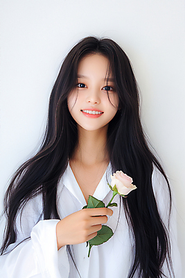 JPG 편집이미지 여자 잎 한명 미소 들기 상반신 성인 장미 의료성형뷰티 성인여자한명만 편집실사 AI인물포토 AI콘텐츠 식물 1 꽃 모션 표정 사람 CG 여자한명만 성인여자만 파일형식 AI포토