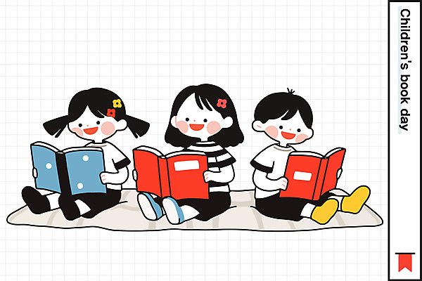 전신 여자 남자 꽃 어린이 일러스트 미소 들기 앉기 소녀 소년 책 세명 독서 카펫 머리핀 어린이만 국내일러스트 AI파일 식물 장신구 모션 표정 사람 파일형식 벡터