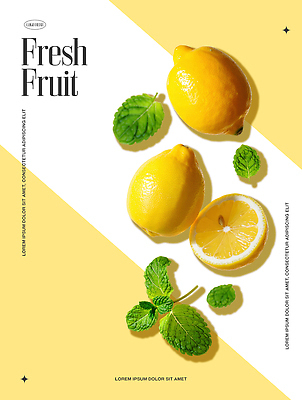 PSD 편집이미지 포스터 잎 단면 그림자 사람없음 노란색 신선 레몬 슬라이스 이미지편집 식물 컬러 과일 파일형식