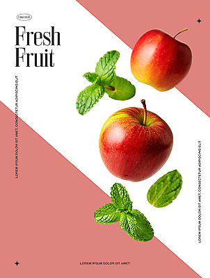 PSD 편집이미지 포스터 분홍색 잎 사람없음 신선 사과 이미지편집 식물 컬러 과일 파일형식