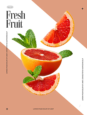 PSD 편집이미지 포스터 분홍색 잎 단면 사람없음 신선 자몽 슬라이스 이미지편집 식물 컬러 과일 파일형식