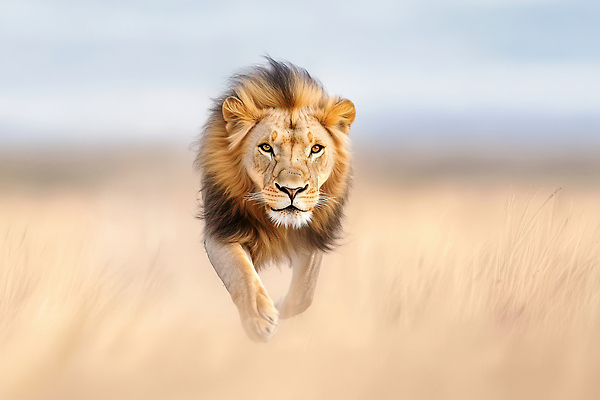 JPG 편집이미지 아프리카 초원 사람없음 점프 사자 사냥 맹수 동물왕 편집실사 AI포토 AI콘텐츠 동물 나라 포유류 모션 CG 파일형식