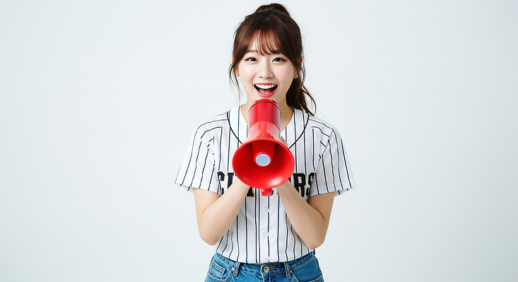 JPG 편집이미지 여자 유니폼 응원 한명 미소 들기 상반신 성인 확성기 외침 의료성형뷰티 성인여자한명만 편집실사 AI인물포토 AI콘텐츠 1 옷 모션 표정 사람 소리 CG 여자한명만 성인여자만 파일형식 AI포토