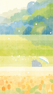 JPG 잎 꽃밭 일러스트 우산 수채화 잔디 사람없음 평화 귀여움 고양이 풀 비 국내일러스트 AI일러스트 AI콘텐츠 자연요소 식물 꽃 컨셉 포유류 날씨 반려동물 파일형식