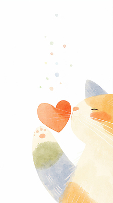 JPG 일러스트 수채화 들기 사람없음 평화 귀여움 고양이 하트 국내일러스트 AI일러스트 AI콘텐츠 모양 컨셉 포유류 모션 반려동물 파일형식