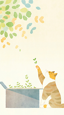 JPG 일러스트 나뭇잎 수채화 앉기 사람없음 상자 손들기 평화 귀여움 고양이 국내일러스트 AI일러스트 AI콘텐츠 컨셉 잎 포유류 모션 반려동물 파일형식