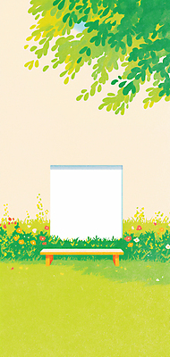 JPG 종이 꽃밭 벤치 일러스트 자연 나뭇잎 그림자 잔디 사람없음 봄풍경 국내일러스트 AI일러스트 AI콘텐츠 식물 꽃 잎 의자 풍경 봄 생태계 파일형식
