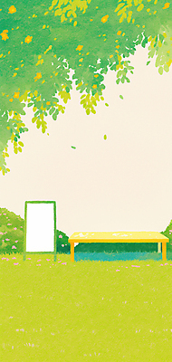 JPG 꽃 벤치 일러스트 자연 나뭇잎 잔디 사람없음 봄풍경 풀 입간판 국내일러스트 AI일러스트 AI콘텐츠 식물 잎 의자 간판 풍경 봄 생태계 파일형식