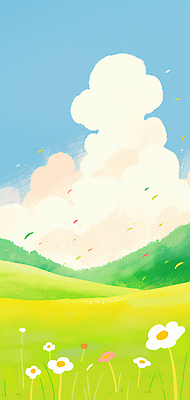 JPG 구름 꽃 일러스트 자연 하늘 나뭇잎 잔디 초원 사람없음 봄풍경 국내일러스트 AI일러스트 AI콘텐츠 자연요소 식물 잎 풍경 봄 생태계 파일형식