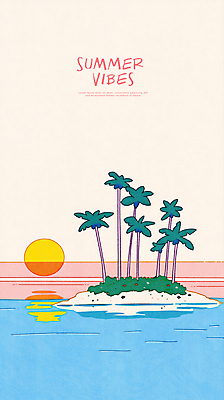 PSD 섬 일러스트 하늘 해변 사람없음 여름휴가 야자수 태양 반사 국내일러스트 자연요소 나무 바다 휴가 파일형식 여름_계절