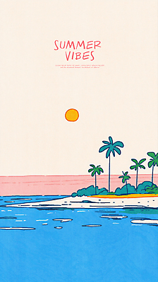 PSD 섬 일러스트 하늘 해변 사람없음 여름휴가 야자수 태양 국내일러스트 자연요소 나무 바다 휴가 파일형식 여름_계절