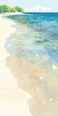 JPG 나무 구름 물결 일러스트 하늘 해변 사람없음 파란색 반짝임 여름풍경 국내일러스트 AI일러스트 AI콘텐츠 자연요소 식물 바다 컬러 모션 풍경 파일형식 여름_계절