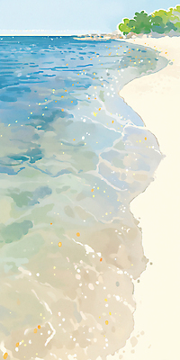 JPG 나무 물결 일러스트 하늘 해변 사람없음 파란색 여름풍경 국내일러스트 AI일러스트 AI콘텐츠 식물 바다 컬러 풍경 파일형식 여름_계절