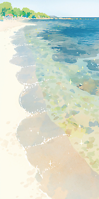 JPG 나무 물결 일러스트 하늘 해변 사람없음 파란색 반짝임 여름풍경 국내일러스트 AI일러스트 AI콘텐츠 식물 바다 컬러 모션 풍경 파일형식 여름_계절