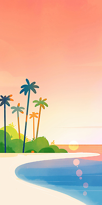 JPG 구름 일러스트 하늘 해변 사람없음 야자수 햇빛 노을 풀 보케 국내일러스트 AI일러스트 AI콘텐츠 자연요소 나무 식물 바다 태양 파일형식