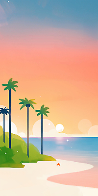 JPG 구름 일러스트 하늘 불가사리 해변 사람없음 야자수 햇빛 노을 풀 국내일러스트 AI일러스트 AI콘텐츠 자연요소 나무 식물 바다 극피동물 태양 파일형식