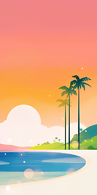 JPG 구름 일러스트 하늘 해변 사람없음 야자수 햇빛 노을 풀 보케 국내일러스트 AI일러스트 AI콘텐츠 자연요소 나무 식물 바다 태양 파일형식