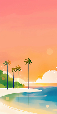 JPG 구름 일러스트 하늘 해변 사람없음 야자수 햇빛 노을 풀 보케 국내일러스트 AI일러스트 AI콘텐츠 자연요소 나무 식물 바다 태양 파일형식