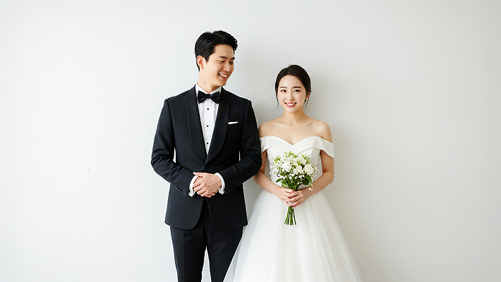 JPG 편집이미지 여자 남자 행복 신부 부케 웨딩드레스 신랑 결혼 사랑 미소 들기 턱시도 성인 두명 손모으기 의료성형뷰티 성인만 편집실사 AI인물포토 AI콘텐츠 드레스 감정 꽃다발 모션 표정 사람 정장 손짓 이벤트 CG 파일형식 AI포토