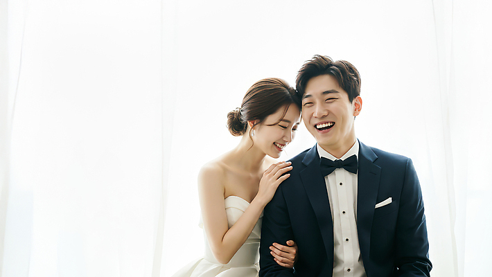 JPG 편집이미지 여자 남자 행복 신부 웨딩드레스 신랑 결혼 사랑 미소 턱시도 상반신 성인 두명 팔짱 의료성형뷰티 성인만 편집실사 AI인물포토 AI콘텐츠 드레스 감정 모션 표정 사람 정장 이벤트 CG 파일형식 AI포토