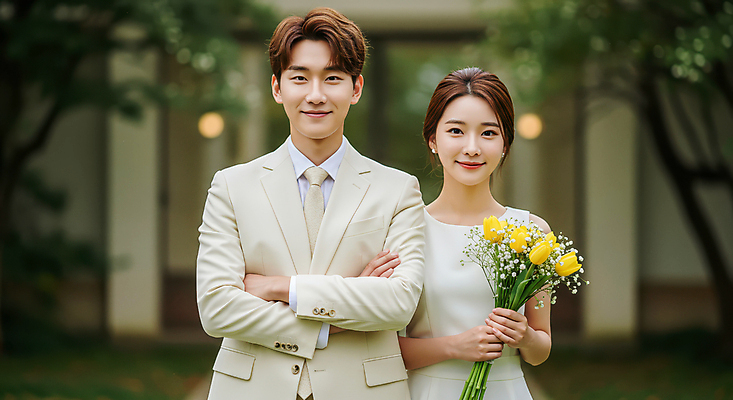 JPG 편집이미지 여자 남자 행복 신부 부케 웨딩드레스 신랑 결혼 사랑 미소 들기 턱시도 상반신 성인 두명 팔짱 예식장 의료성형뷰티 성인만 편집실사 AI인물포토 AI콘텐츠 드레스 감정 꽃다발 모션 표정 사람 정장 이벤트 공간 CG 파일형식 AI포토